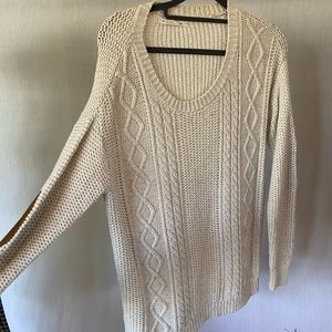 Cream and orange speckled cable knit sweater